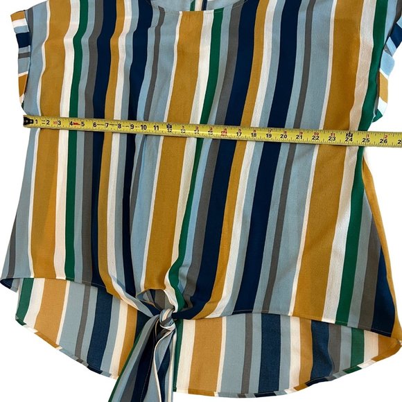 Andree by Unit Blouse Womens Multicolor Striped Tie Front Short Sleeve Size 2XL - Picture 9 of 11